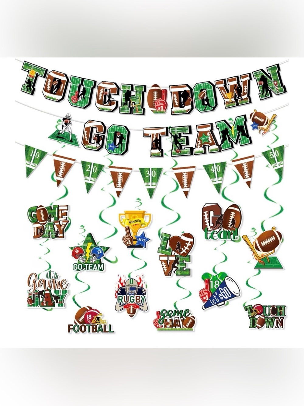 Football First Any Birthday Game Day Decor Decorations Banner Spirals 39 Pieces